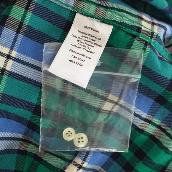 TALBOTS Button Down Shirt Cotton Long Sleeve Plaid Blue White Green Size MP - Picture 8 of 11